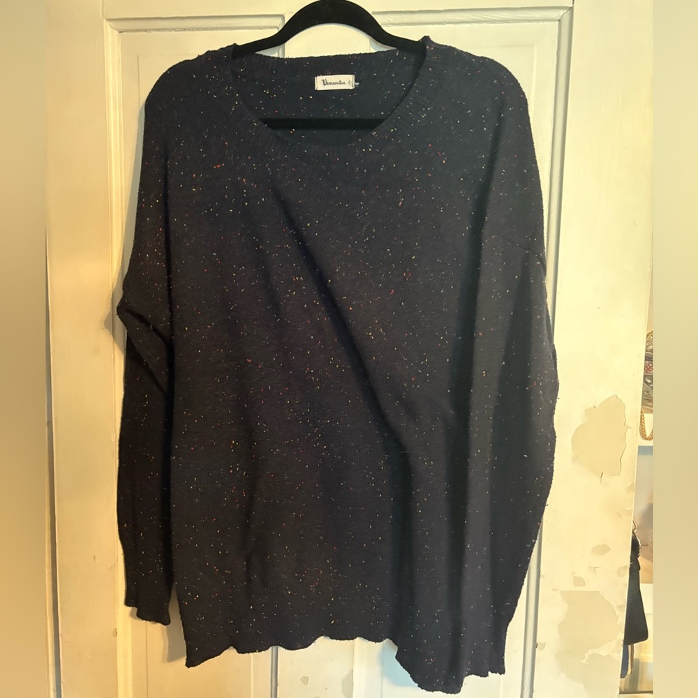 Vernacular Navy Colorful Speckled Crewneck Sweater